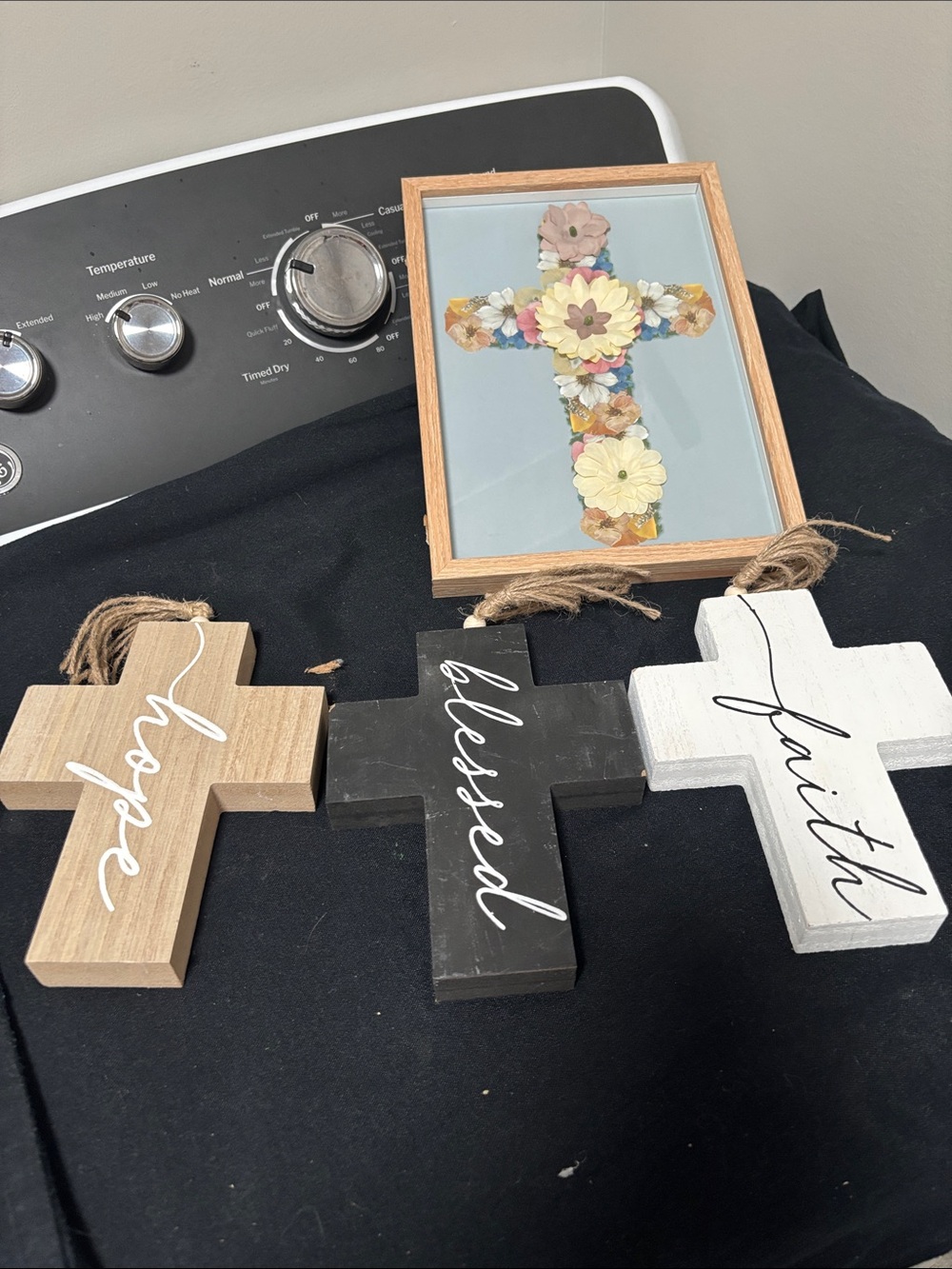 Set of 4 Decorative Cross Wall Hangings - Floral & Script